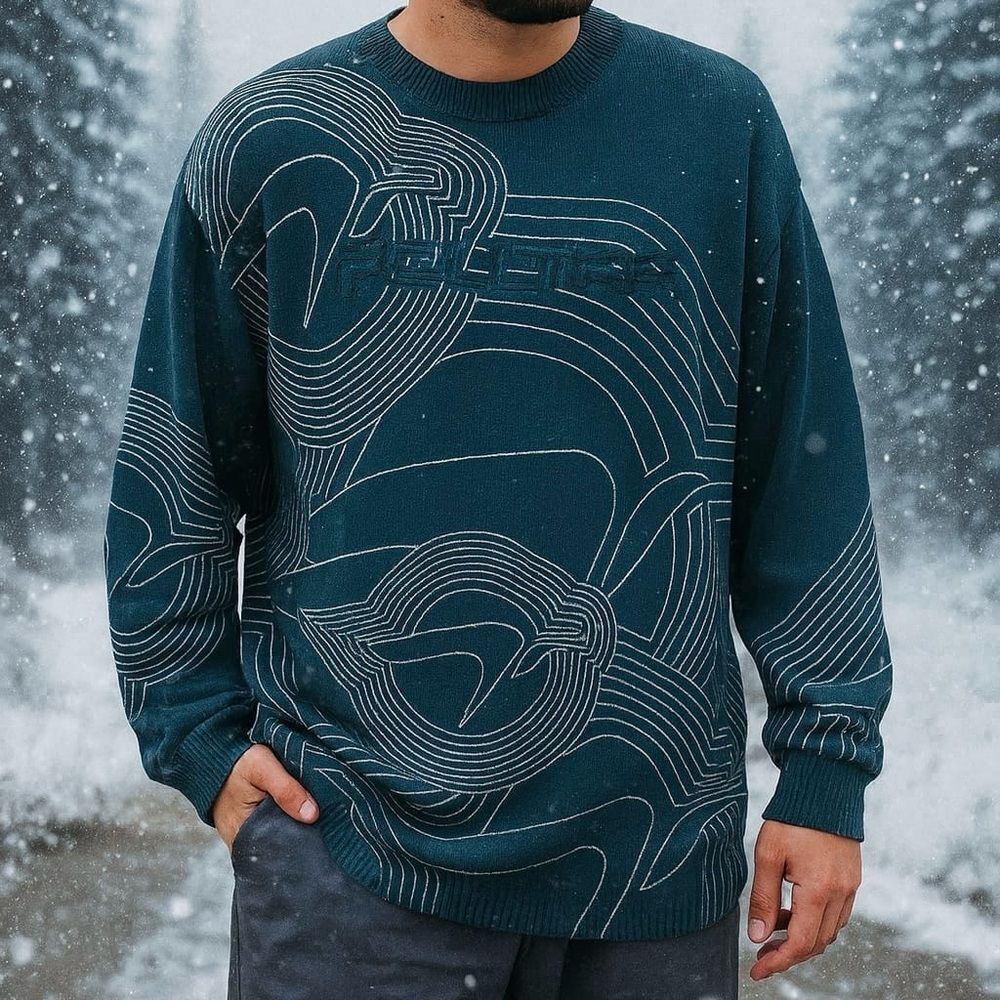 AZZURE Men’s Teal Graphic Crewneck Sweater